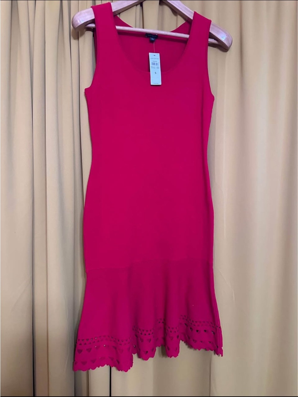 Women’s Red Sleeveless Knit Dress with Eyelet Hem